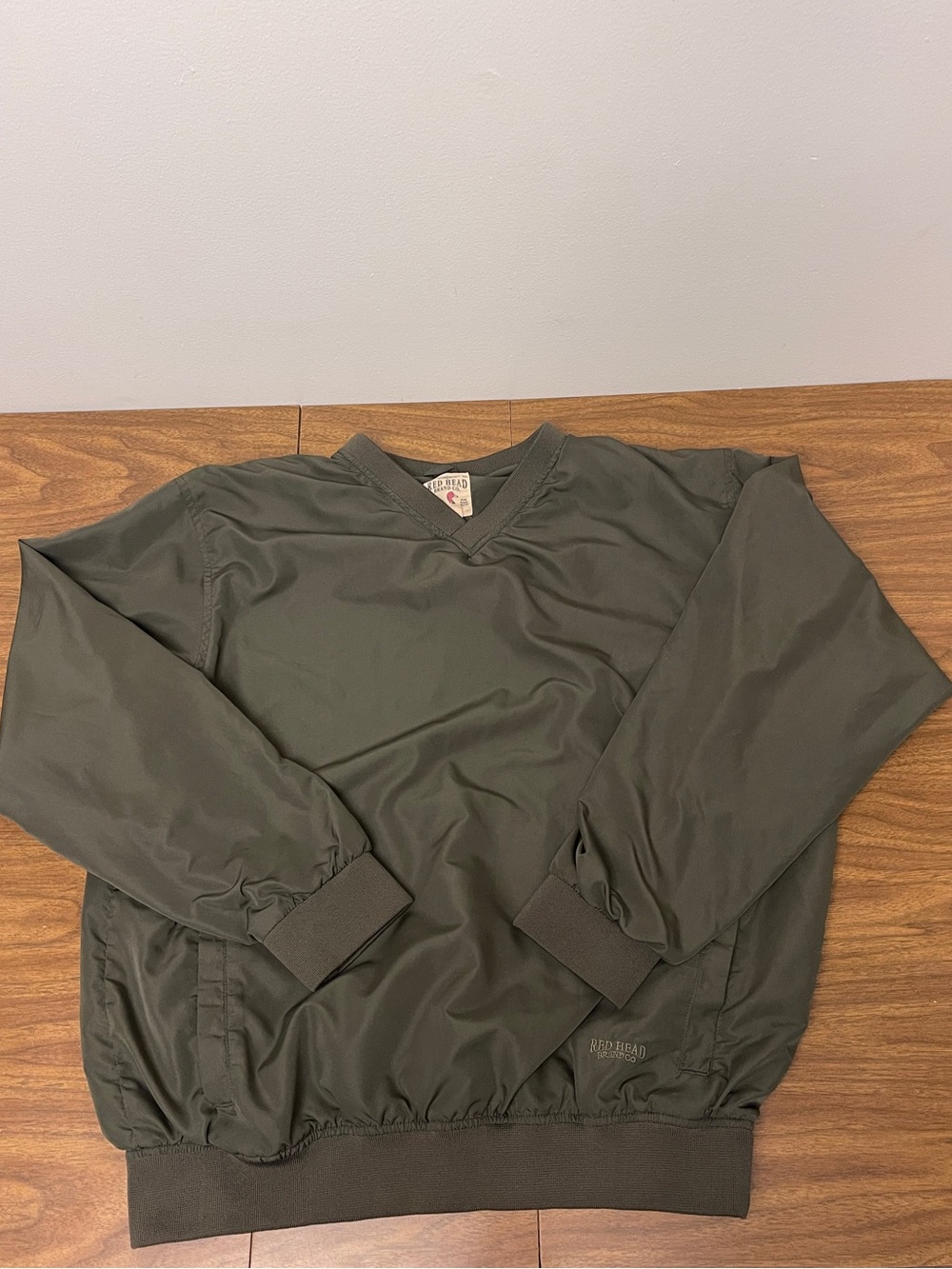 Olive Green V-Neck Pullover Windbreaker